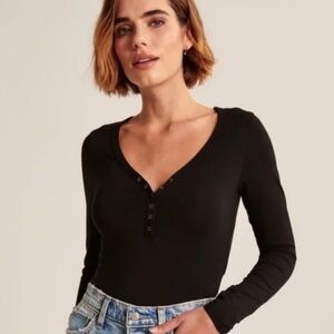 Abercrombie & Fitch Black Henley Long Sleeve Bodysuit XS